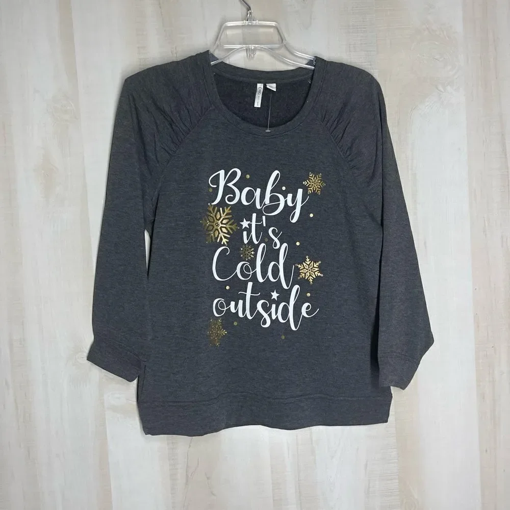 CATO new without‎ tags gray Baby it’s cold outside Holiday sweatshirt, size XS - Picture 2 of 16